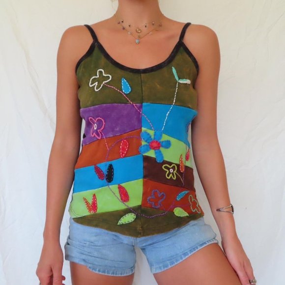 OM SAI RAM CRAFT HANDMADE HIPPY PATCHWORK TANK TOP VINTAGE - Picture 5 of 8
